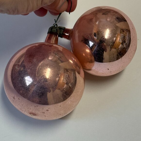 2 VTG Christmas Ornaments Mercury Glass Poland Pink Rose Gold 2 sizes 2.5" /3" - Picture 4 of 13